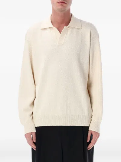 Roberto Collina Long Sleeve Polo Cotton Knit Sweater In Neutral