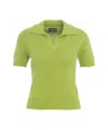 Roberto Collina Polo-collared Knit Sweater With Short Sleeves And Ribbed Hem In Green