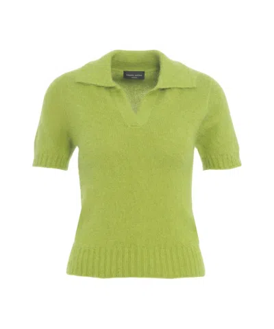 Roberto Collina Polo-collared Knit Sweater With Short Sleeves And Ribbed Hem In Green