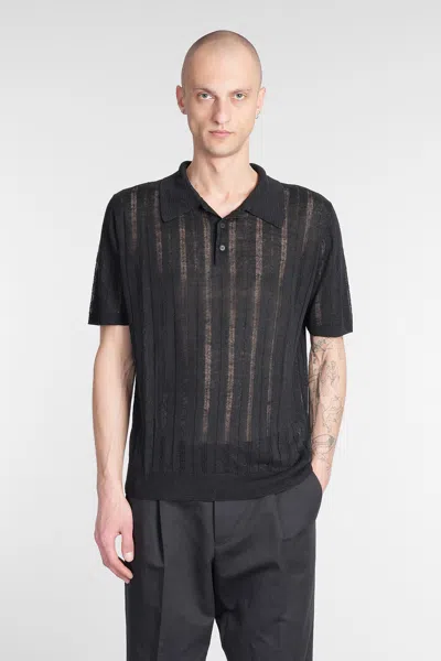 ROBERTO COLLINA POLO IN BLACK LINEN