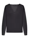 Roberto Collina Wool V-neck Sweater Long Sleeves In Black