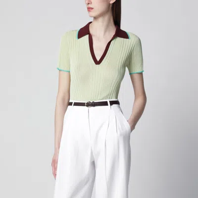 Roberto Collina Knitwear V Neck Contrasting Collar Short Sleeves In Green