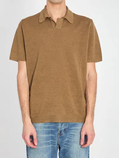 Roberto Collina Polo Shirt In Linen In Brown