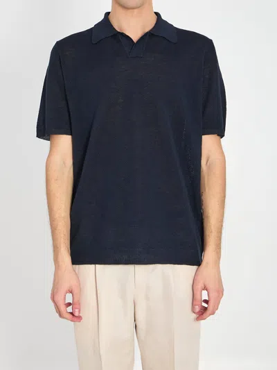 Roberto Collina Polo Shirt In Linen In Blue