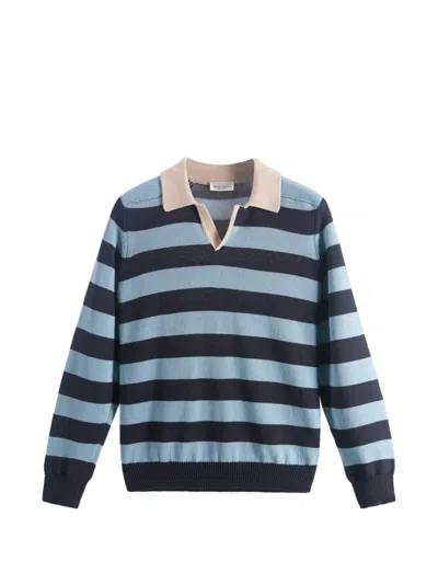 Roberto Collina Polo-collar Striped Sweater In Blue
