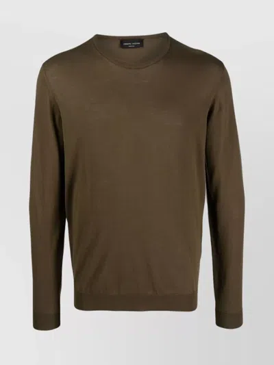Roberto Collina Premium Crew Neck Sweater With Ribbed Finish In Brown