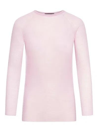 Roberto Collina Crewneck Sweater In Wool In Pink & Purple
