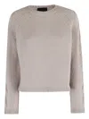 Roberto Collina Braided Long-sleeve Sweater With Classic Crew Neckline In Gray