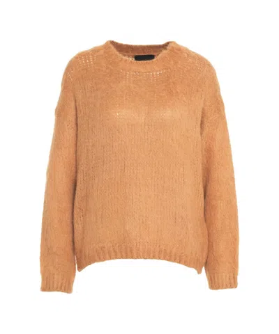Roberto Collina Relaxed Fit Alpaca Sweater With Ribbed Cuffs In Orange