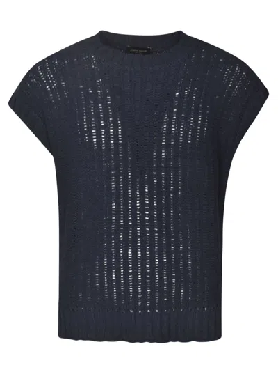 Roberto Collina Rib Trim Perforated Knitted Sleeveless Sweatshirt In Navy