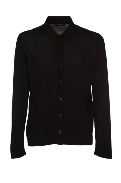 Roberto Collina Rib Trim Plain Knit Shirt In Black