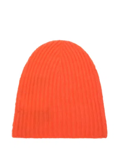 Roberto Collina Cashmere And Silk Ribbed Beanie In Orange
