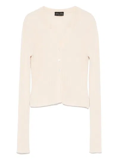 Roberto Collina Ribbed Cardigan In Neutrals
