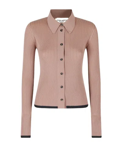Roberto Collina Ribbed-knit Polo Cardigan In Brown