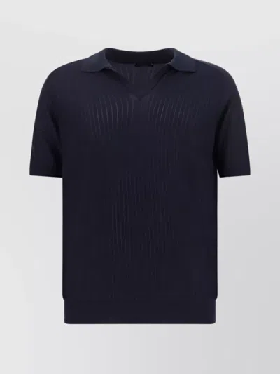 Roberto Collina Ribbed Collar Detail V-neck T-shirt In Blue