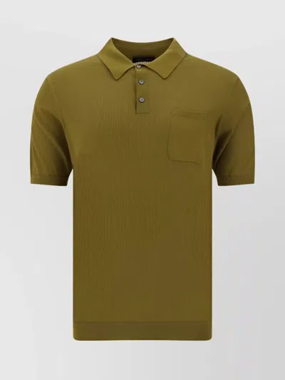 Roberto Collina Ribbed Cotton Polo Shirt With Patch Pocket In Green