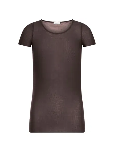 Roberto Collina Ribbed Cotton T-shirt In Brown