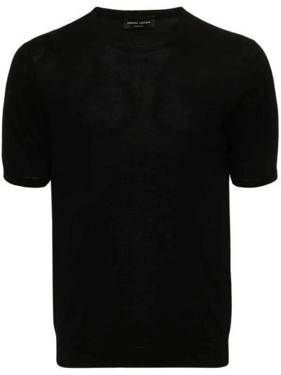 Roberto Collina T-shirt In Cotone A Coste In Black