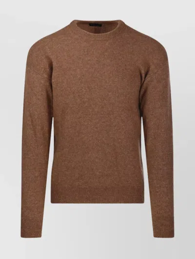 Roberto Collina Ribbed Crew Neck Sweater With Long Sleeves In Brown