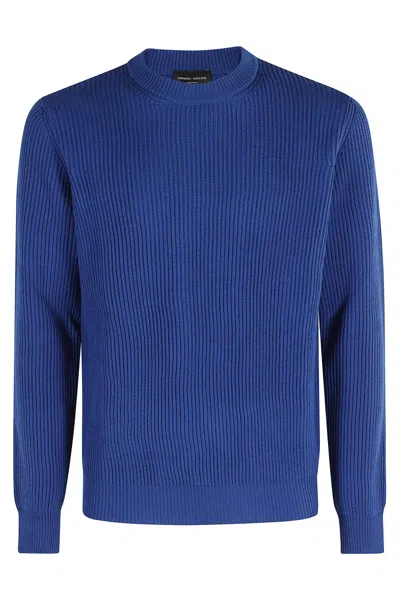Roberto Collina Ribbed Crewneck Long Sleeve Sweater In Blue