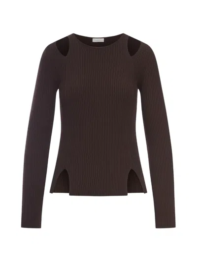 Roberto Collina Ribbed Sweater With Cut-out Inserts In Brown