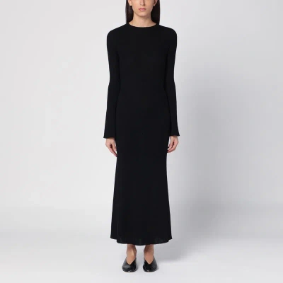 Roberto Collina Ribbed Texture Wool Dress In Black