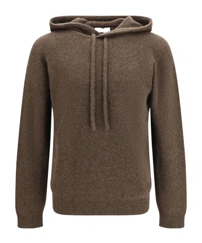 Roberto Collina Ribbed Hooded Sweater In Brown