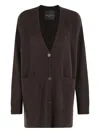 Roberto Collina Oversized Ebony Cardigan With V-neck And Front Pockets In Brown