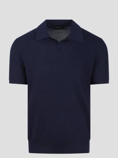 Roberto Collina Ribbed Knit Polo Shirt In Blue