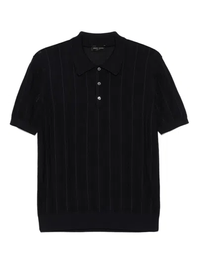 Roberto Collina Openwork-knit Polo Shirt In Black