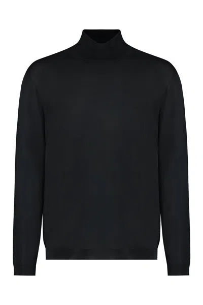 Roberto Collina Ribbed Knit Turtleneck Wool Pullover In Black