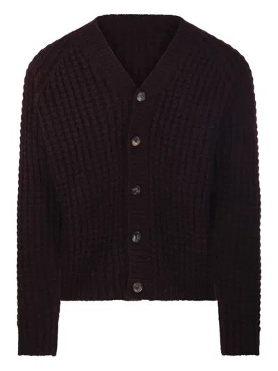 ROBERTO COLLINA RIBBED KNIT V-NECK CARDIGAN