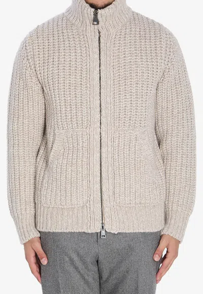 Roberto Collina Ribbed Knit Zip-up Cardigan In Neutral