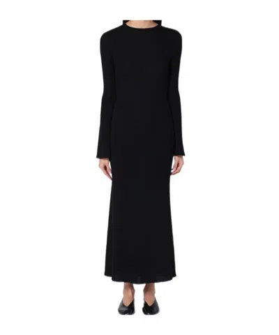 Roberto Collina Ribbed Long Sleeve Dress In Black