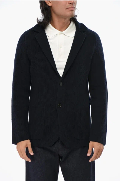 Roberto Collina Ribbed Merino Wool And Cashmere Cardigan In Black
