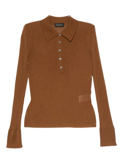 Roberto Collina Ribbed Polo-neck Sweater In Brown