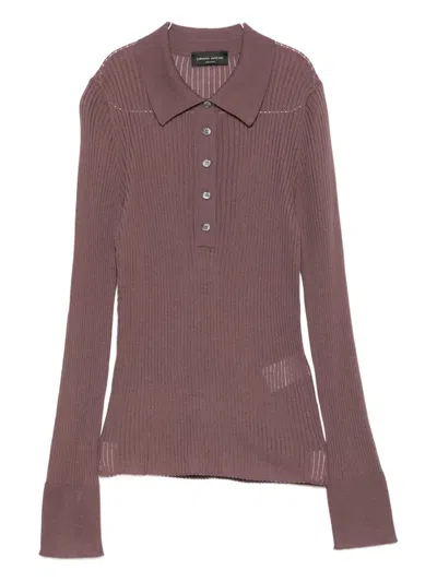 Roberto Collina Ribbed Polo Top In Purple