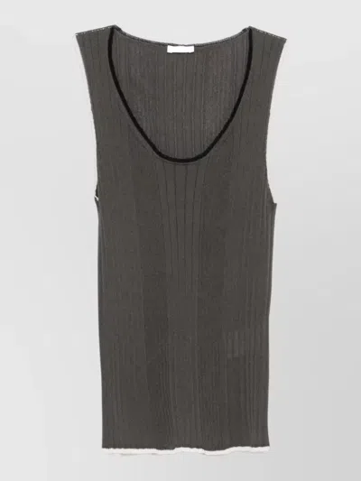 Roberto Collina Ribbed Sleeveless Top Scoop Neck Sheer In Gray