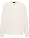Roberto Collina Crew Neck Cotton Blend Brushed Sweater In White