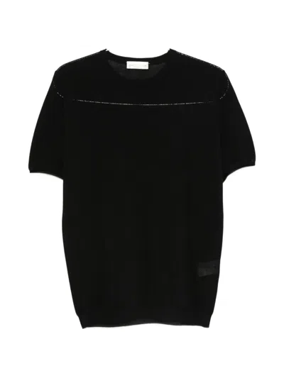 Roberto Collina Short Sleeve Cotton Blend Sweater In Black