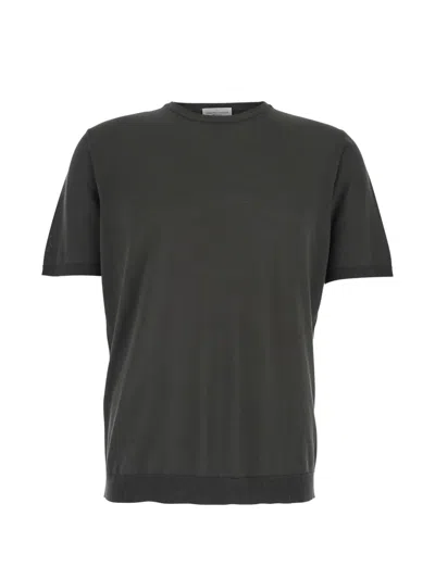 Roberto Collina Brown Crewneck T-shirt With Ribbed Trims In Cotton Man In Gray