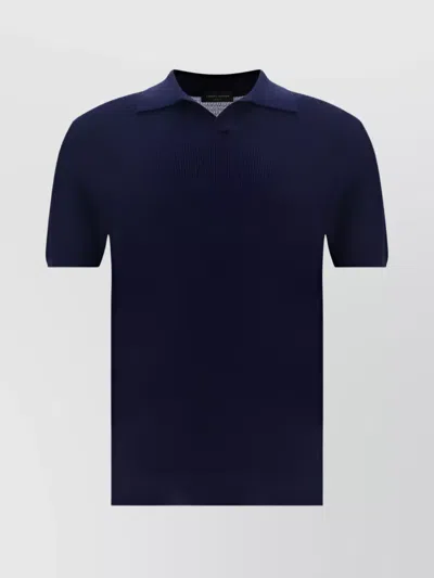 Roberto Collina Ribbed Texture Cotton Knit Polo Shirt In Black