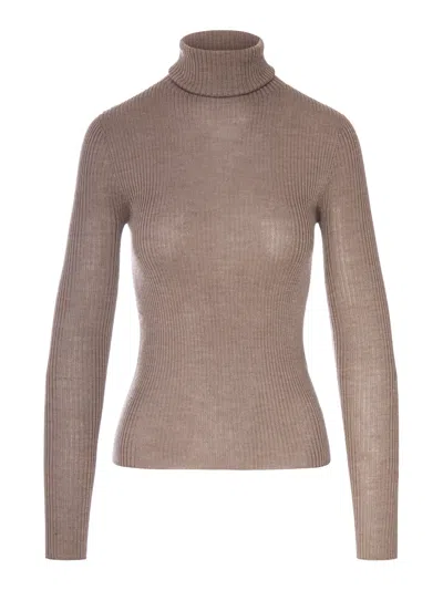 Roberto Collina Ribbed-knit Turtleneck Sweater In Brown