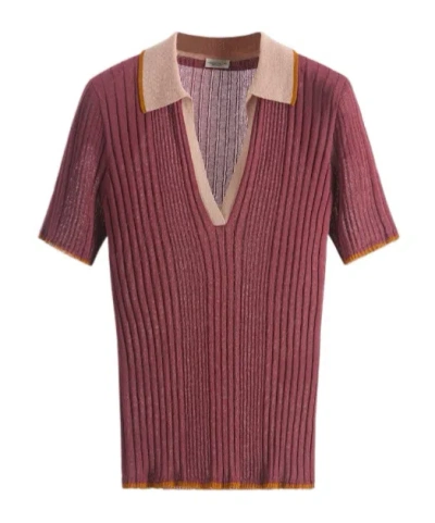 Roberto Collina Ribbed V-neck T-shirt In Burgundy