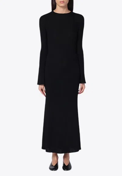 Roberto Collina Ribbed Texture Wool Dress In Black