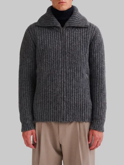Roberto Collina Ribbed Wool Zip Lightweight Jacket In Gray