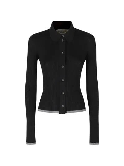 Roberto Collina Ribbed-knit Button-up Cardigan In Black