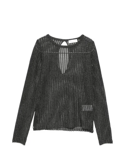 Roberto Collina Ribbed-knit Cut-out Sweater In Gray