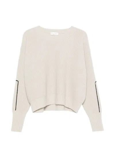 Roberto Collina Ribbed-knit Embroidered-sleeve Sweater In Neutral