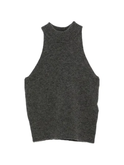 Roberto Collina Ribbed-knit Halterneck Vest In Gray